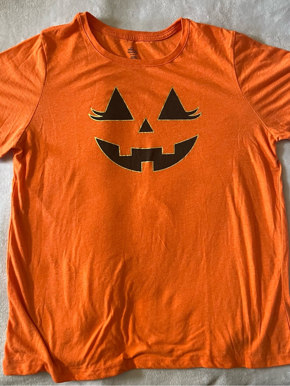 Women's Orange Pumpkin Face Short Sleeve Tee